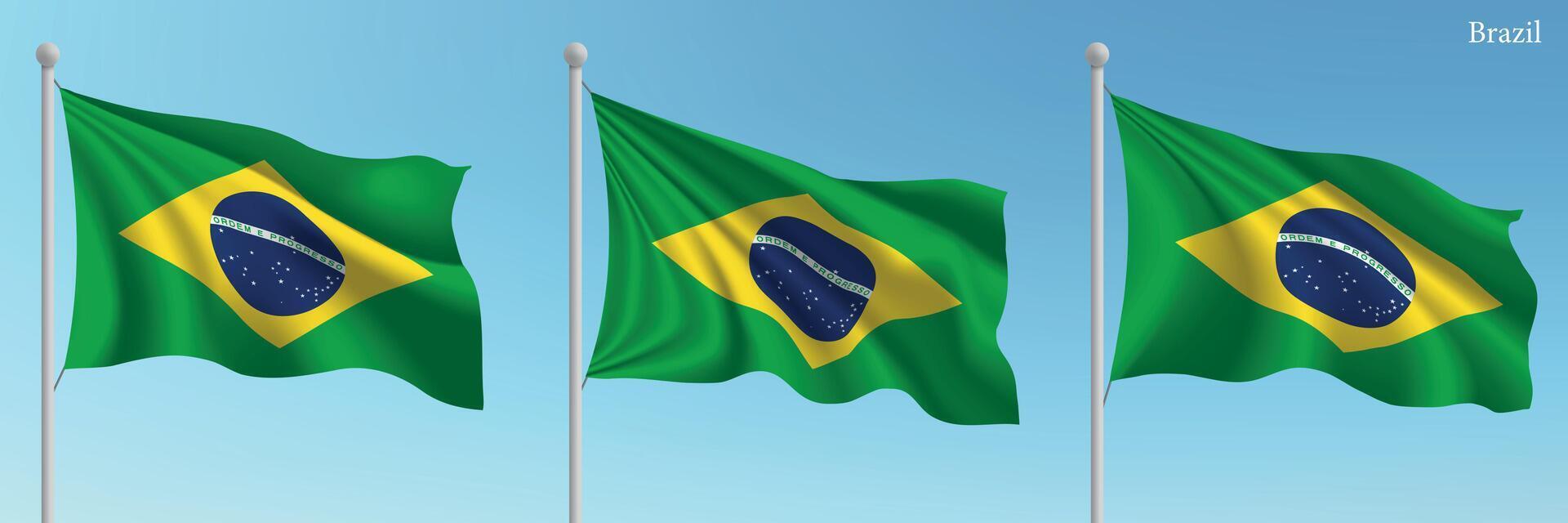 Three brazilian flags are flying in the air vector