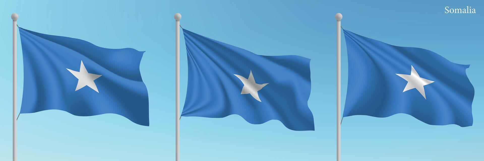 Three flags of somalia waving in the wind vector