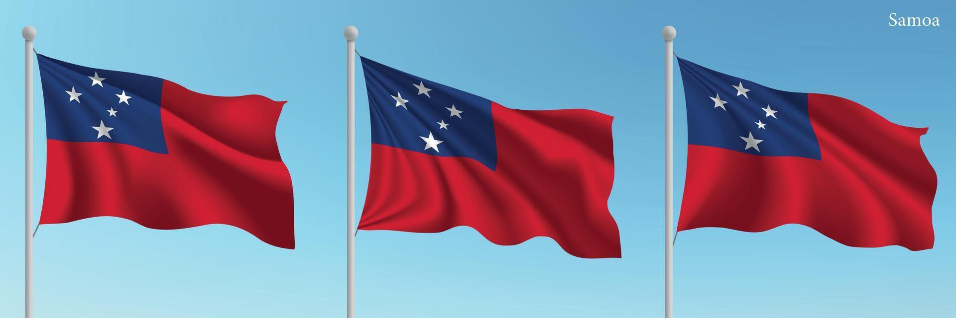Three flags of samoa waving in the wind vector