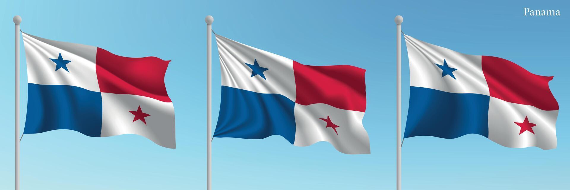 Three flags of the country of panama waving in the wind vector