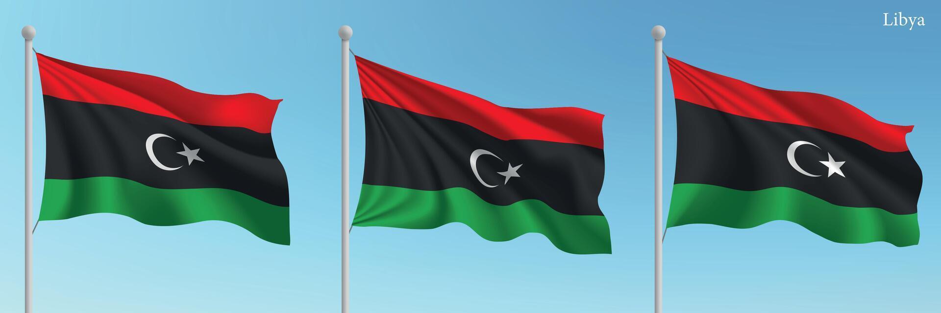 Three flags of libya waving in the wind vector