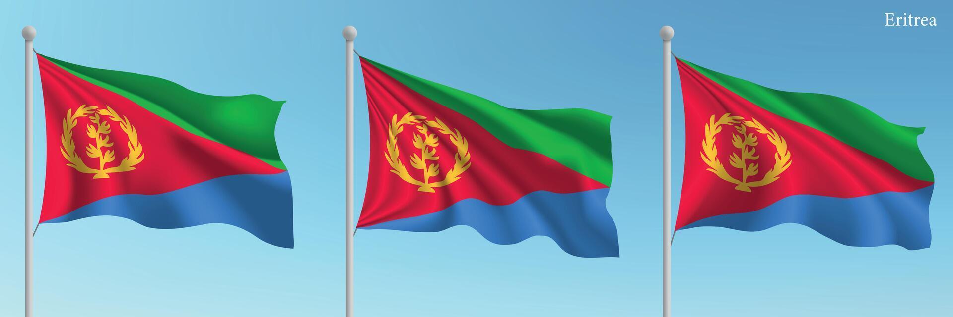 Three flags of eritrea are flying in the air vector