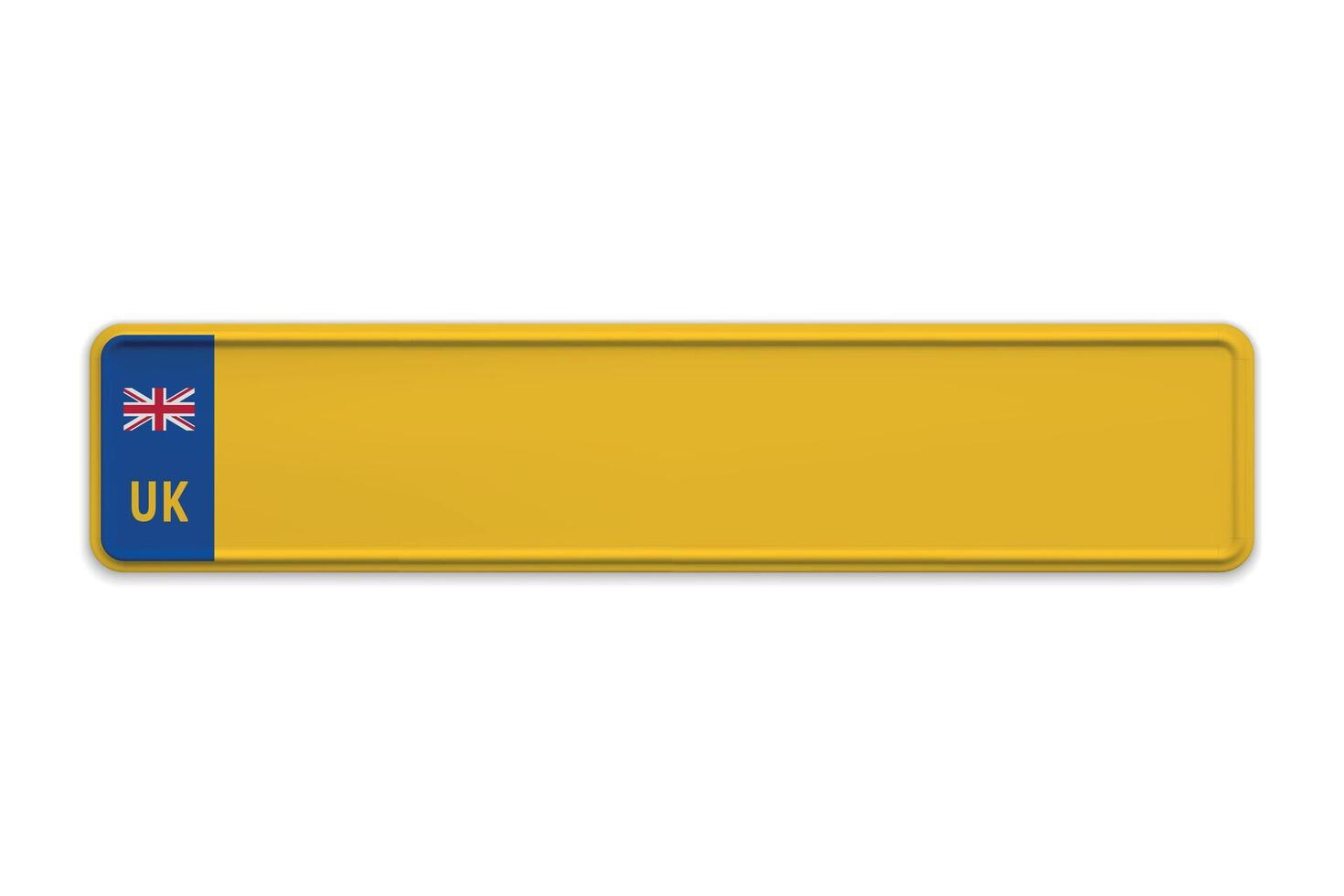 Car number plate of United Kingdom. Vehicle registration license of british region Reunion vector