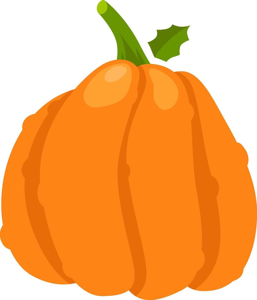 Vibrant orange pumpkin featuring a green stem and leaf, isolated against a clean white background, embodying the essence of autumn harvest and festive seasonal decorations vector