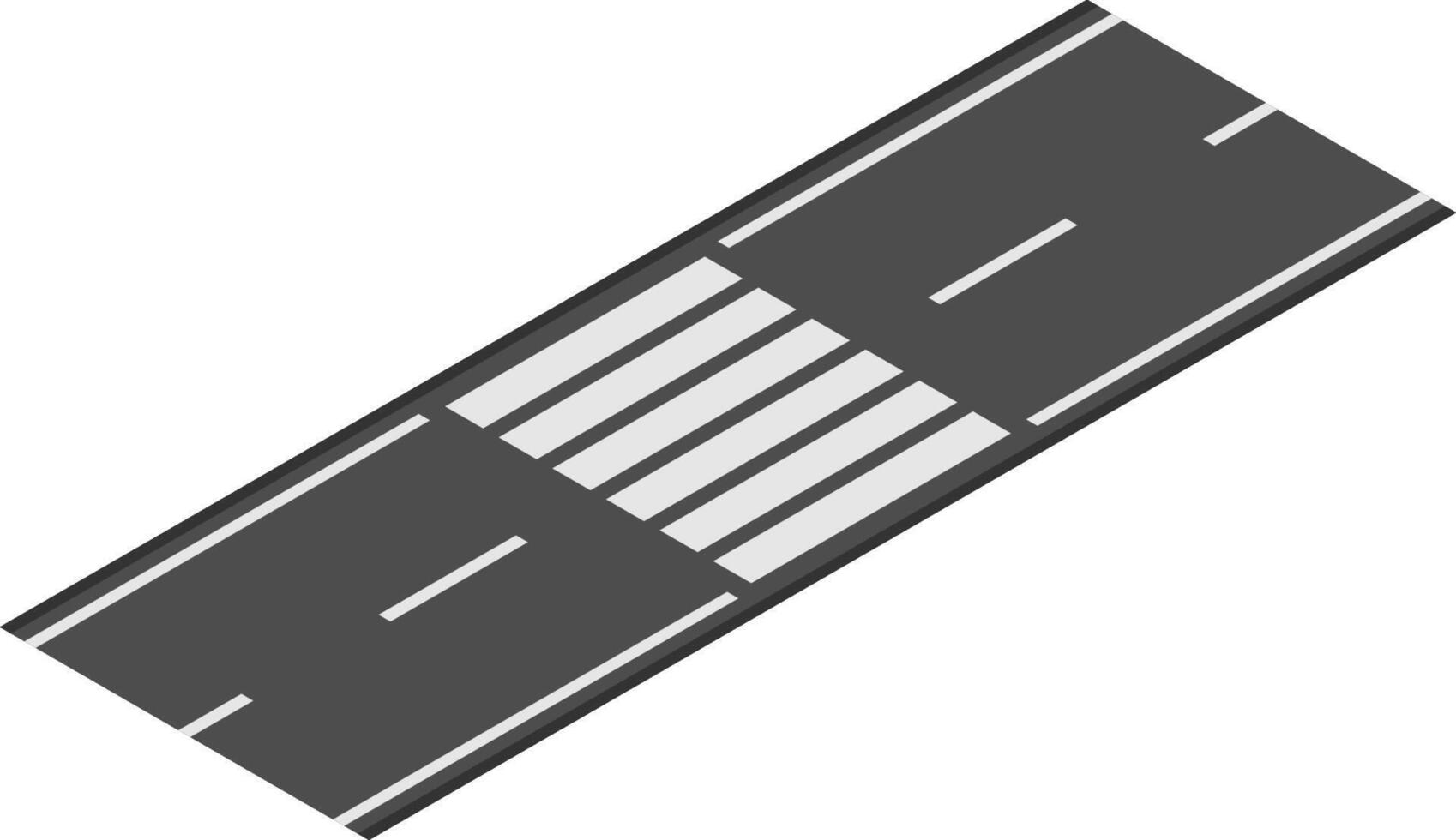 Isometric projection of pedestrian crossing, featuring white stripes on dark asphalt road surface, providing safe passage for people across traffic vector