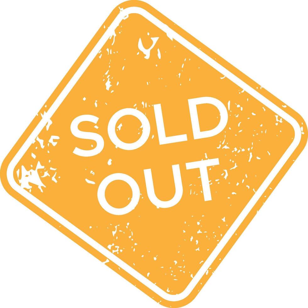 Orange grunge rubber stamp featuring a rotated square shape, clearly marking products or tickets as sold out and indicating unavailability in business and retail contexts vector