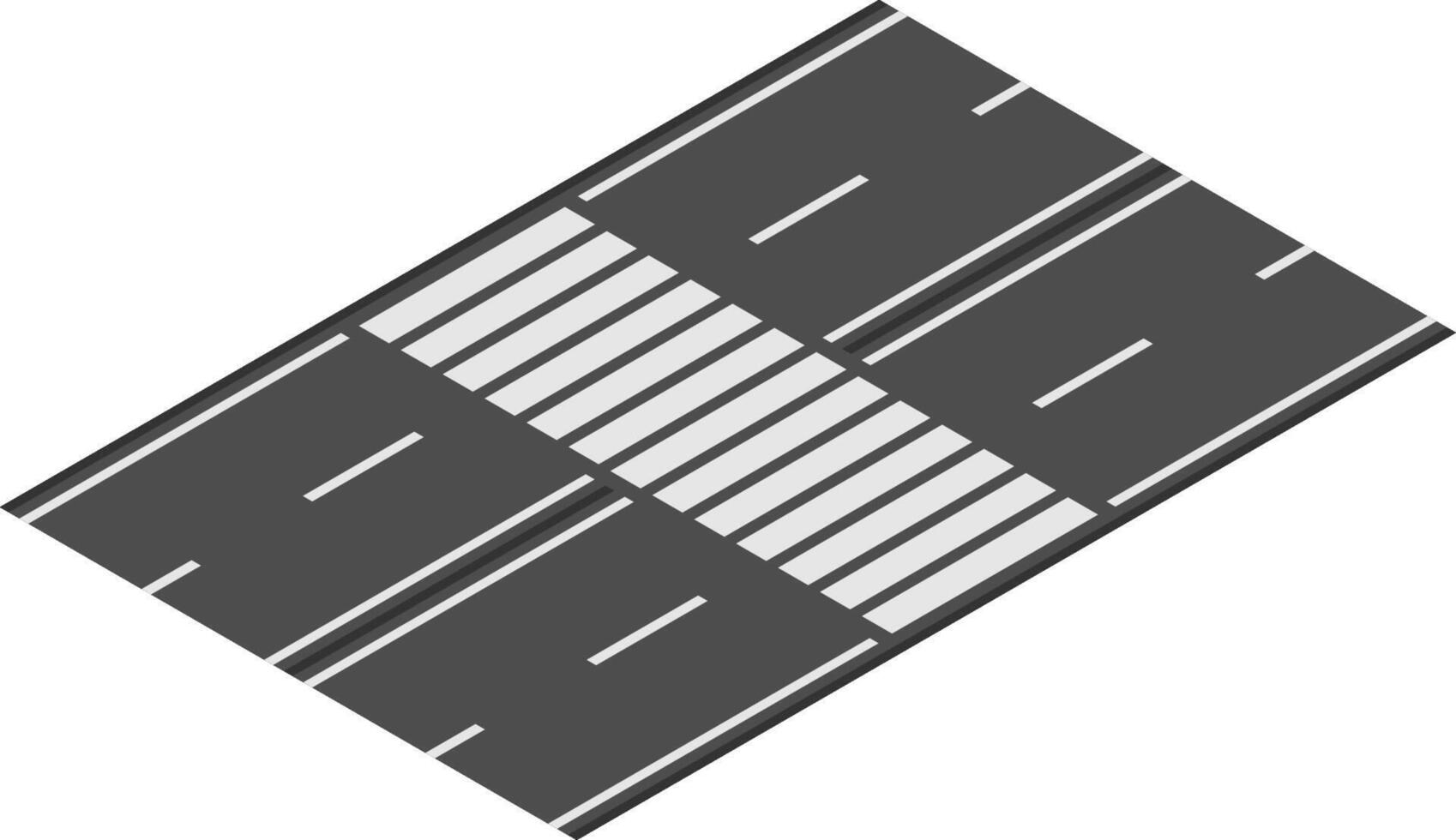 Isometric view of a pedestrian crossing on a two lane road, providing a safe passage for people across the street, enhancing road safety and urban planning vector