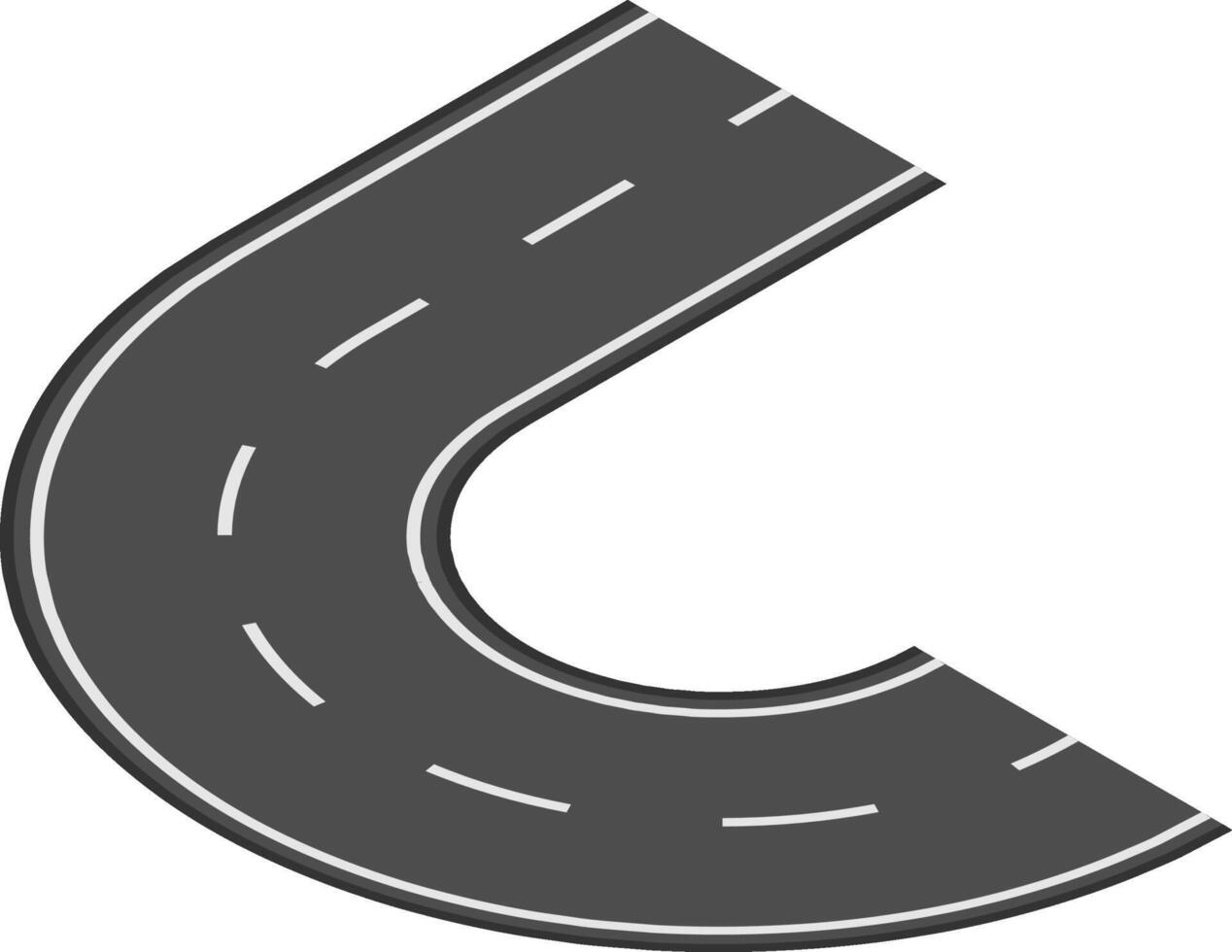 Winding road with white dashed lines making a u turn on a white background, creating a sense of journey, change of direction, or a closed loop vector