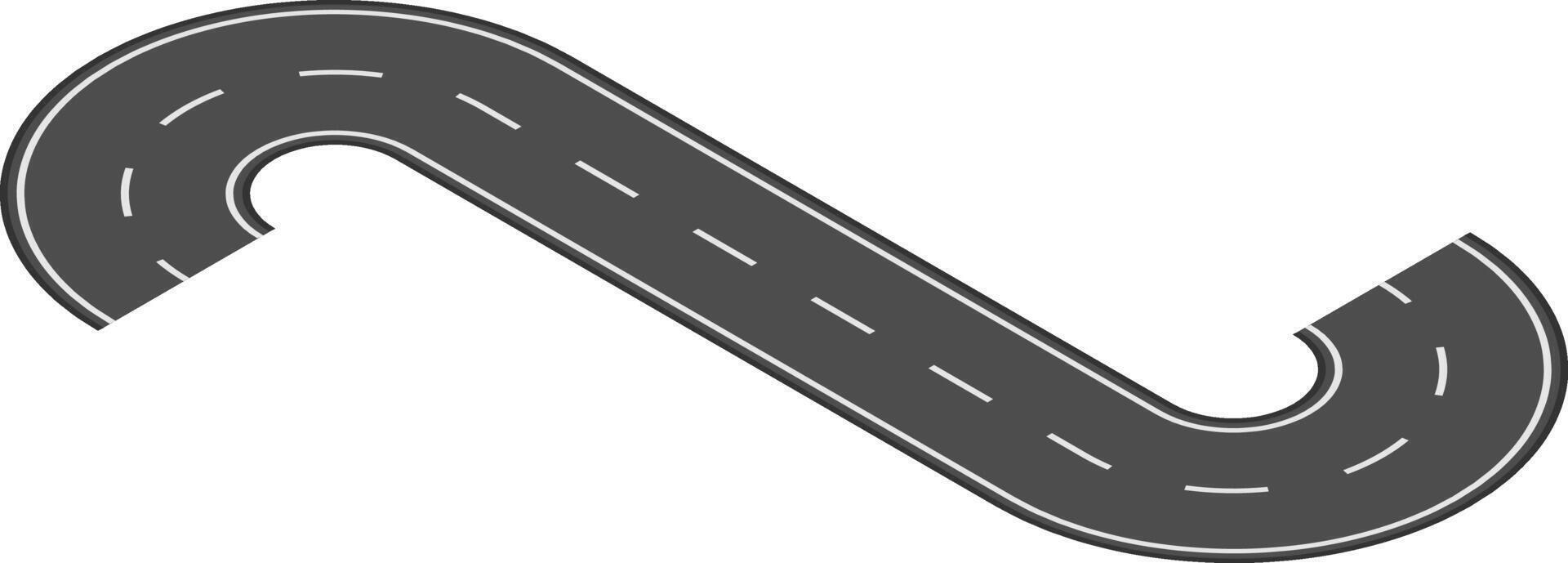 Winding road curving in an s shape with white lane markings on asphalt, illustrating themes of travel, transportation, and the journey through diverse landscapes and infrastructure vector