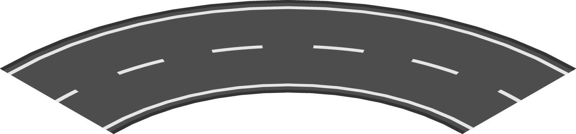 Top down view of a curved section of asphalt road with white lane dividers extending into the distance, creating a sense of journey and transportation vector