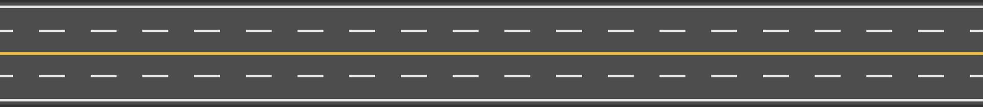 Straight highway road marking with white broken lines at the edges and a continuous yellow line in the center, representing traffic regulations and safe driving practices vector