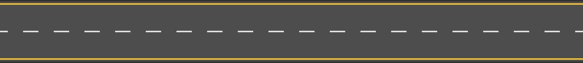 Horizontal illustration of a straight gray road with white dashed lines and glowing yellow edges, creating a sense of perspective and journey vector