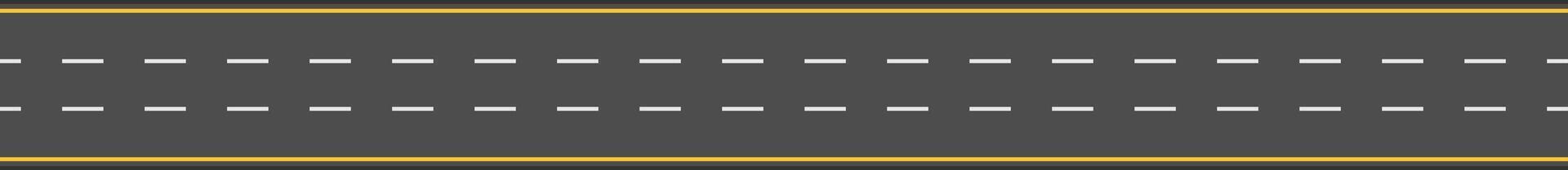 Seamless texture of an asphalt road surface featuring white dashed lines and yellow edges, ideal for backgrounds, game development, or any project requiring a realistic road depiction vector