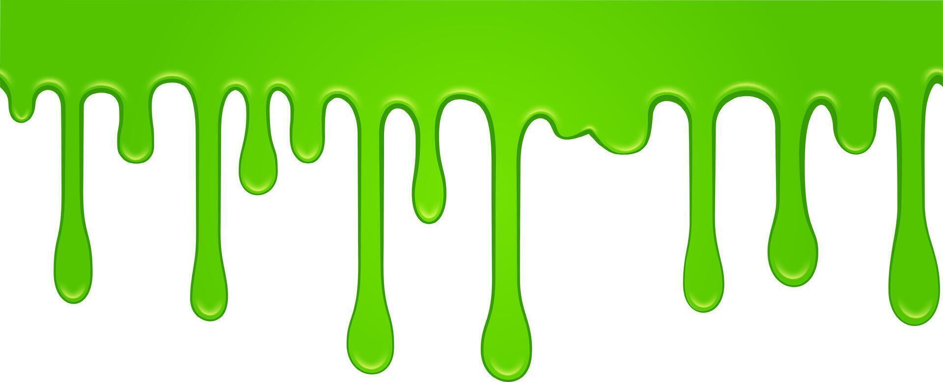 Seamless pattern of bright green dripping slime on white background, creating a sticky and gooey texture, ideal for halloween or any spooky project vector