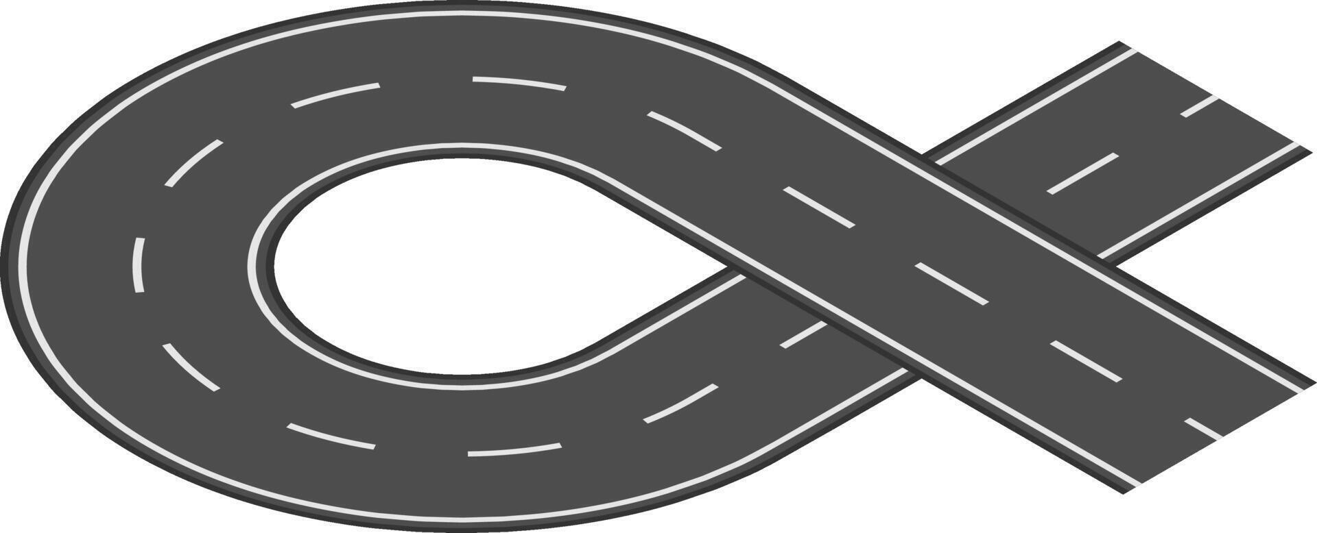 Grey winding road with white dashed lines forming an infinity symbol representing infinite possibilities, continuous improvement, or endless journey vector