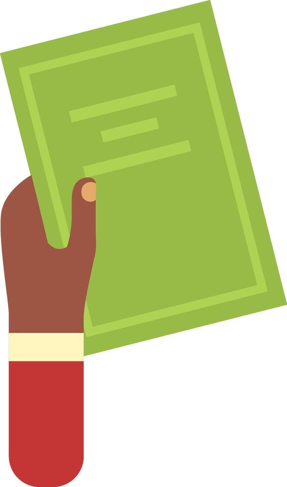 Hand holding a green document, possibly a report, contract, or other important paperwork, symbolizing business, finance, and legal agreements vector