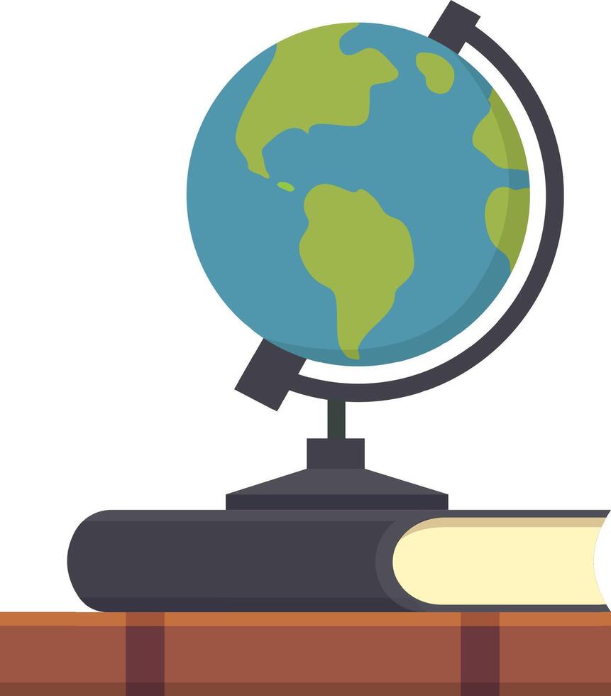 Globe resting on an open book atop a wooden surface, representing themes of education, learning, geography, travel, and exploration across the world vector