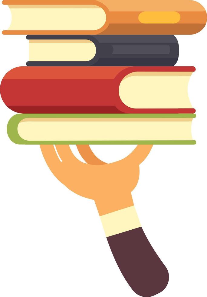 Hand gently holds a stack of colorful books, symbolizing knowledge, learning, and the joy of reading, perfect for educational or book related projects vector