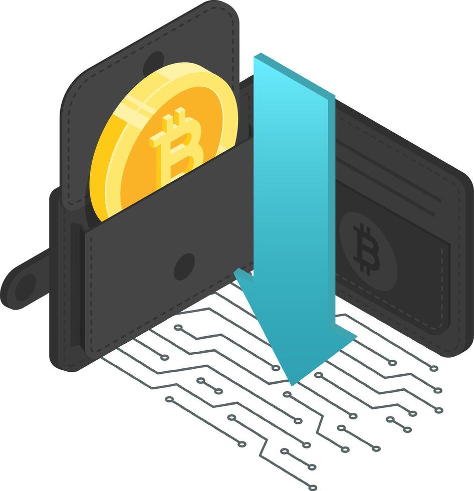 Bitcoin transferring between wallets illustrates the dynamic nature of cryptocurrency transactions, highlighting payment methods, investments, and savings in the digital finance landscape vector