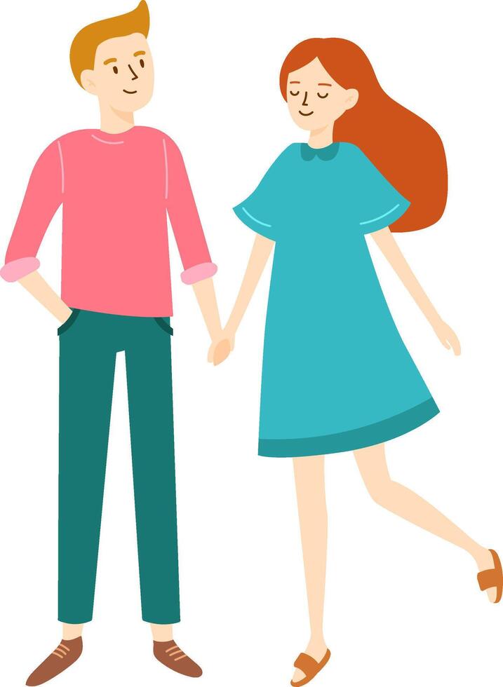 Cheerful young couple, hand in hand, enjoying a leisurely stroll together, savoring the simple pleasures of each other's company in a carefree and joyful moment vector