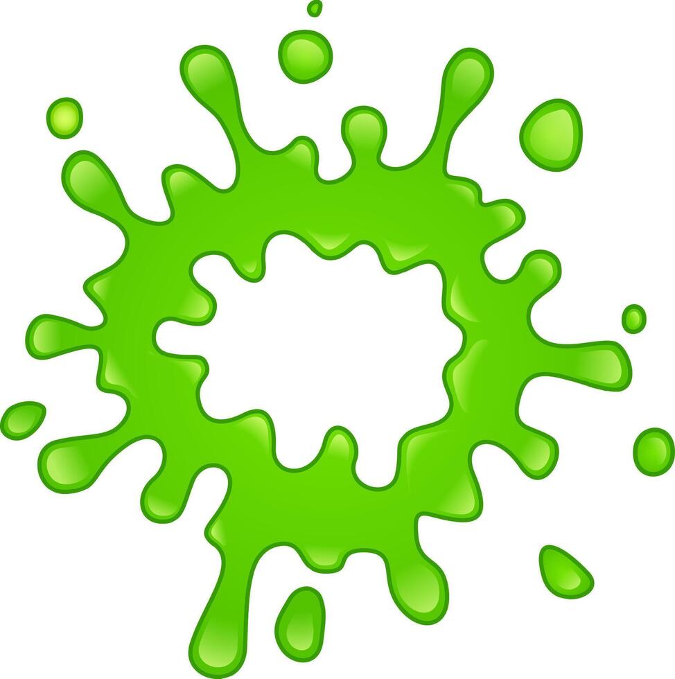 Bright green slime is splashing, creating a dynamic and vibrant splat with smaller droplets surrounding it against a clean white background vector