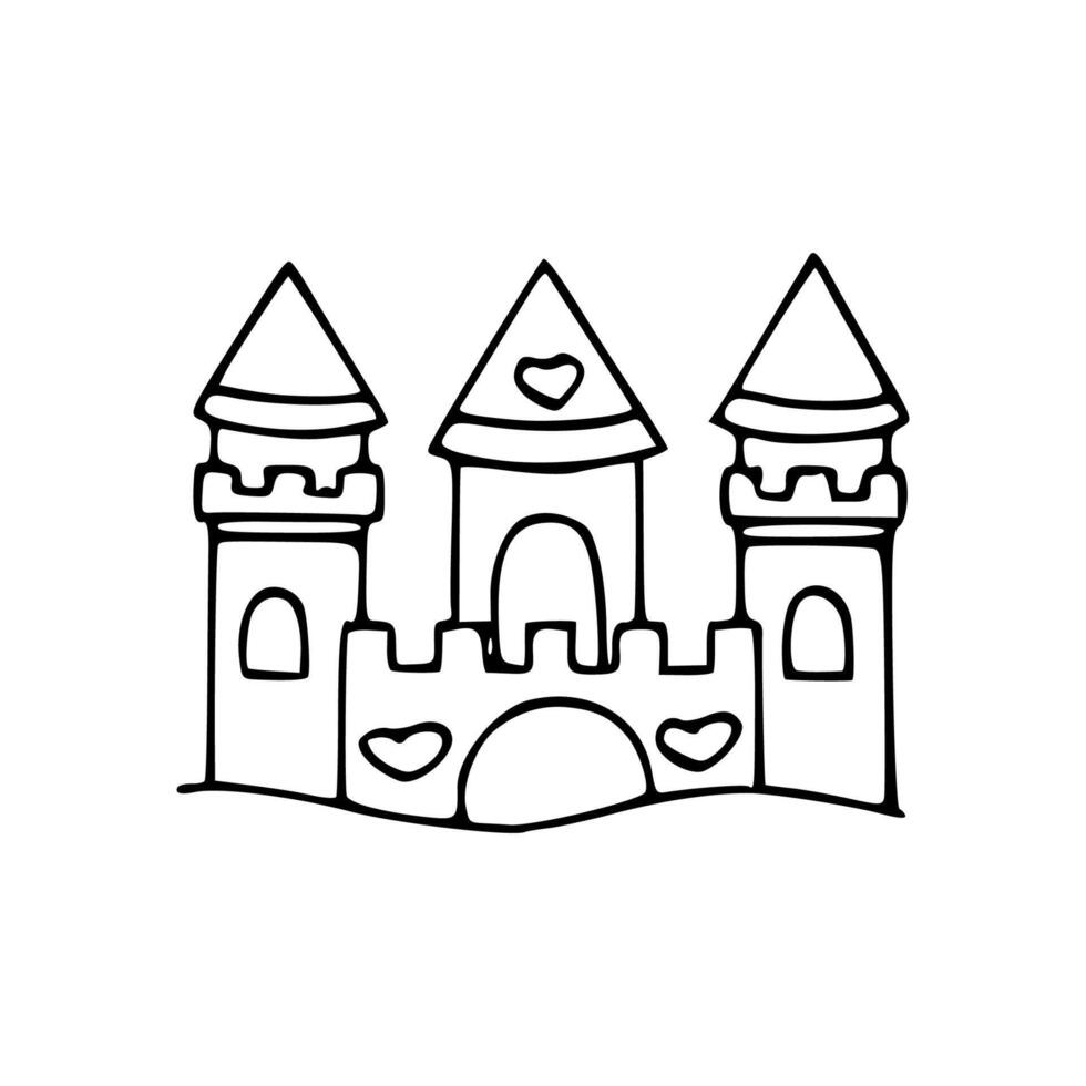 cartoon of sand castle in black and white vector