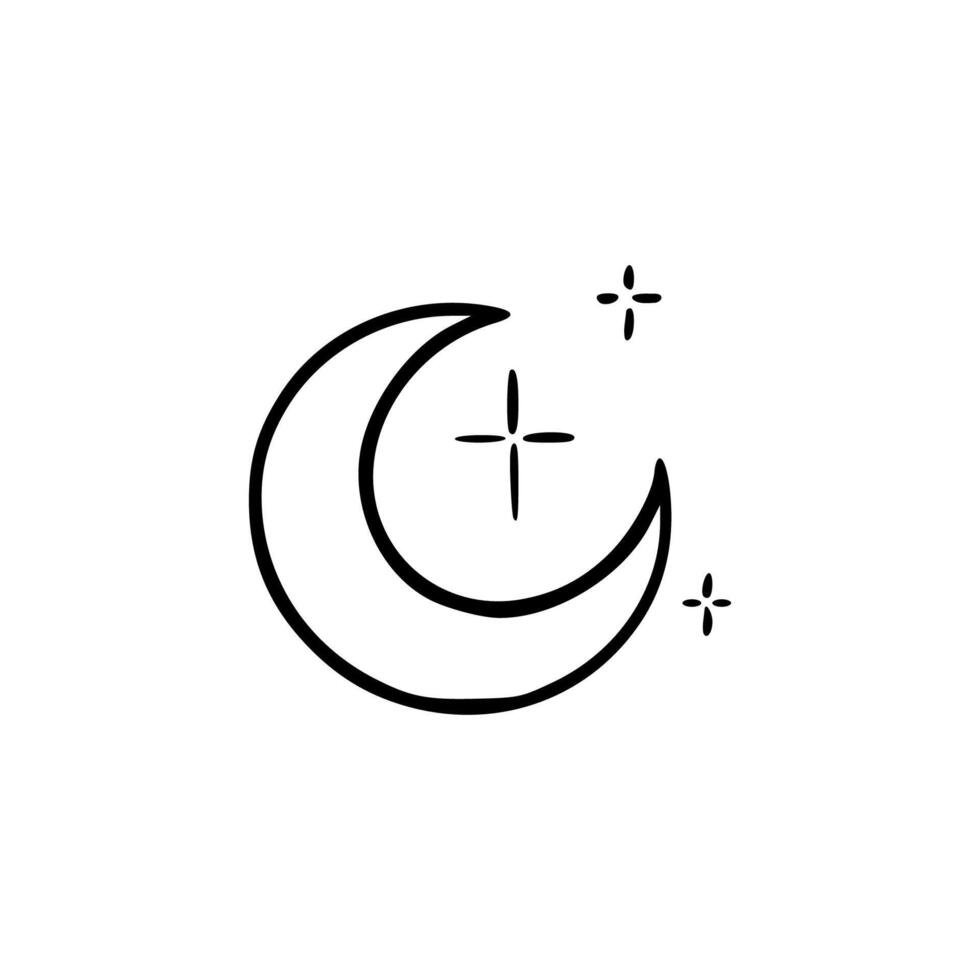 A black and white drawing of a crescent and star vector