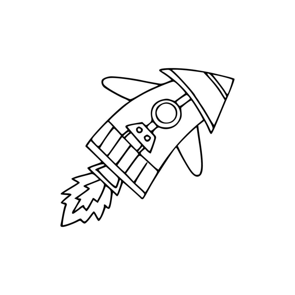 A black and white drawing of a rocket ship vector