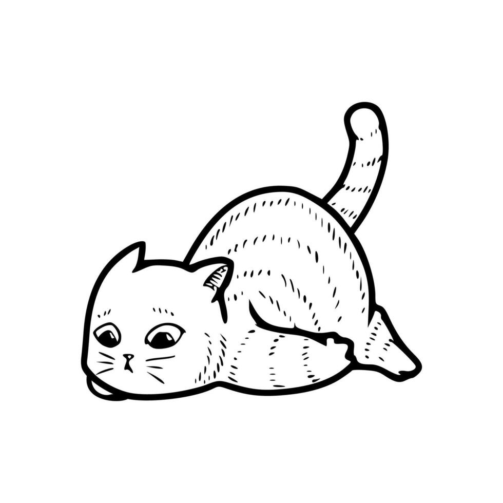 A black and white drawing of a cat laying down vector
