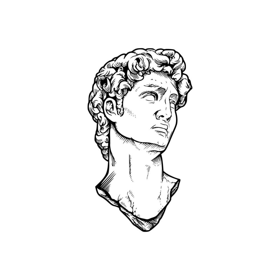 A drawing of a man's head with curly hair vector