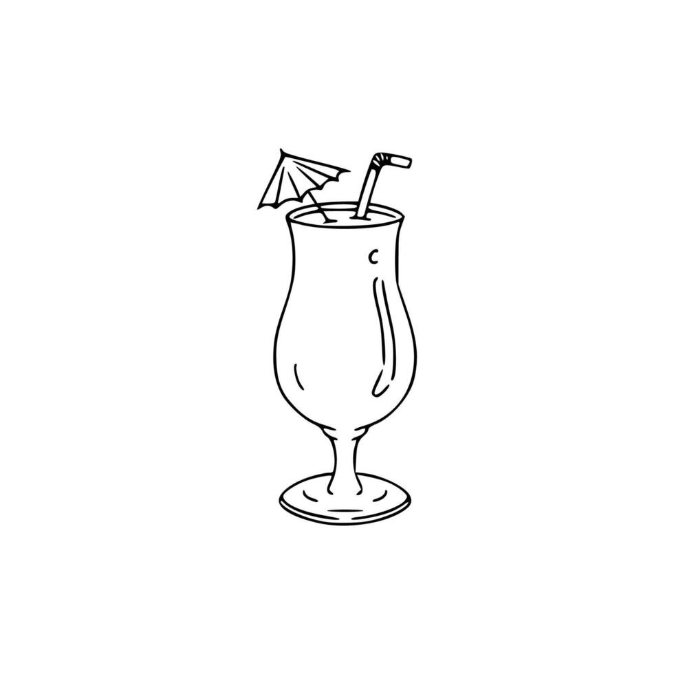 A drawing of a drink with a straw and umbrella vector