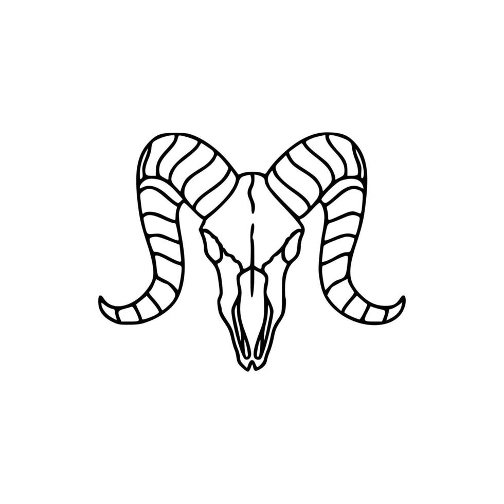 Ram skull outline icon in black and white vector