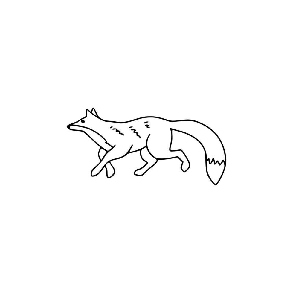 A black and white drawing of a fox running vector