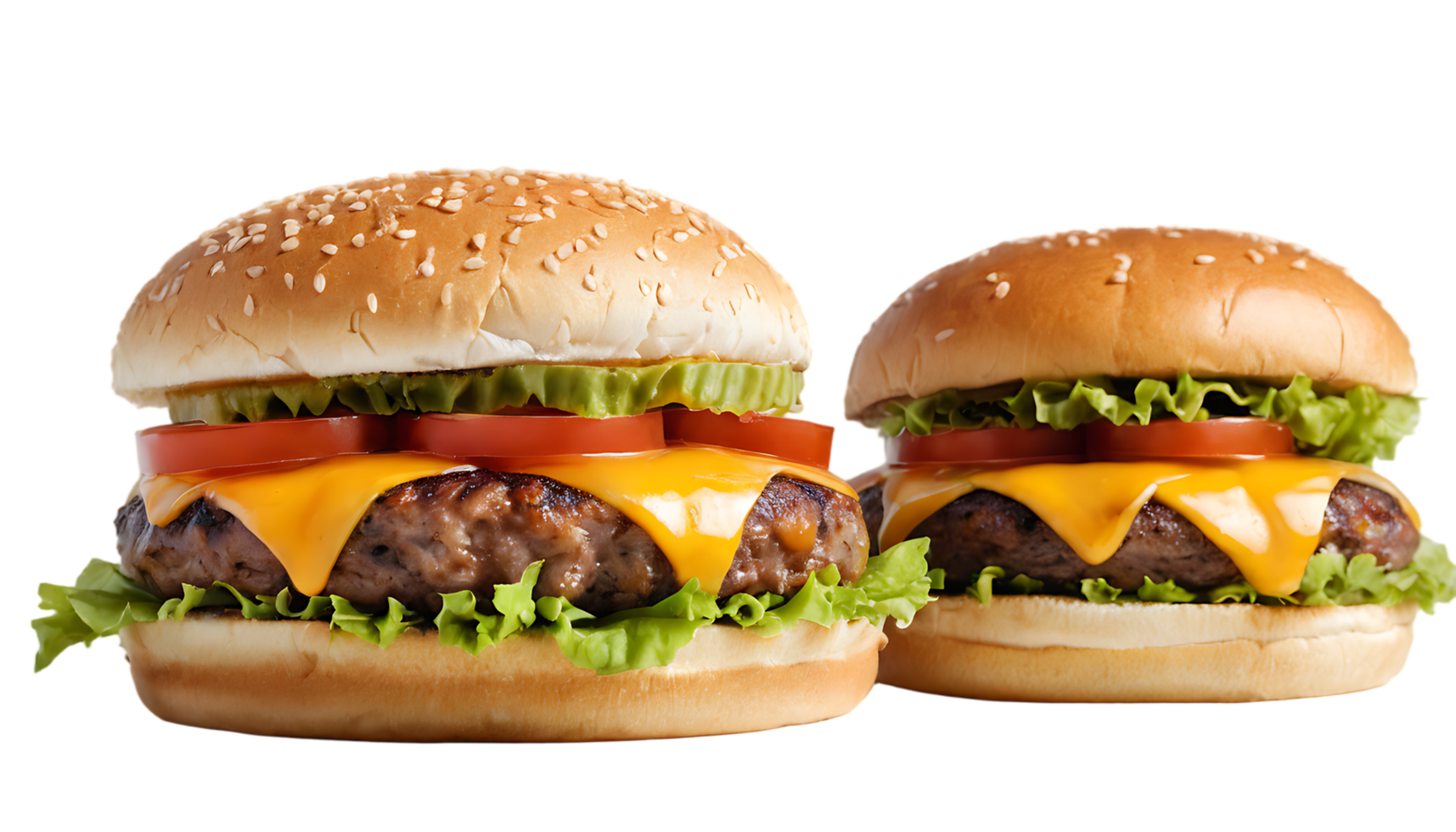 Mouthwatering burger featuring fresh tomatoes, crisp lettuce, and onions, isolated on transparent background png