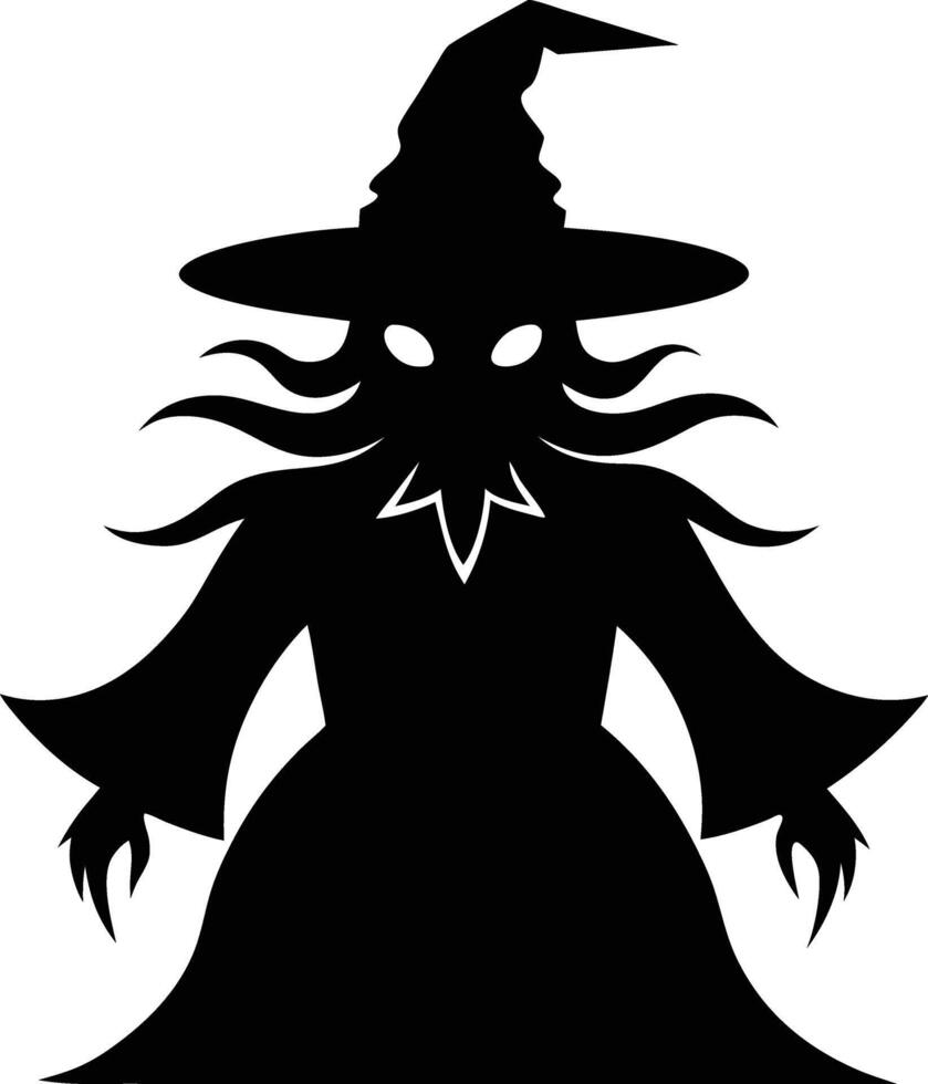 A witch's silhouette art illustration design in a Halloween holiday vector