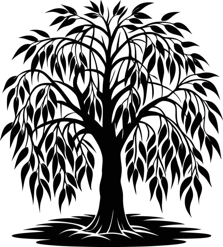 Willow tree silhouette art illustration design of natural beauty vector