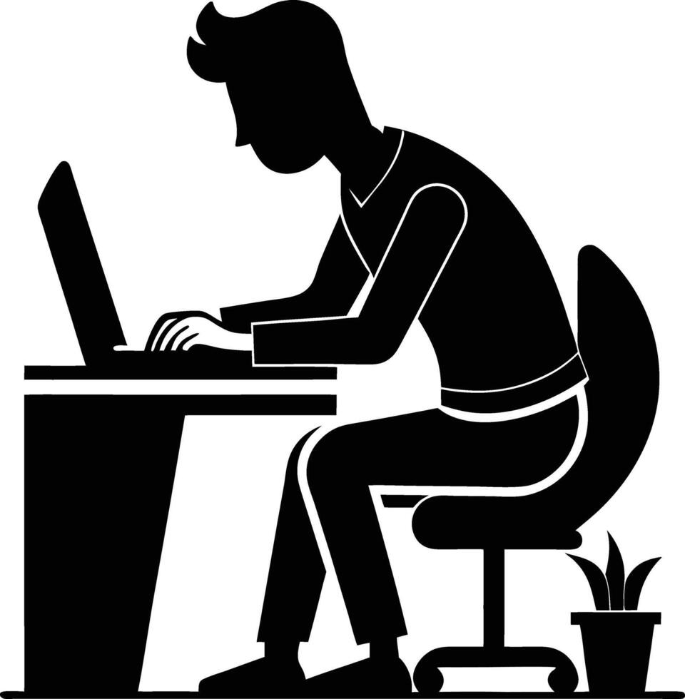 People working at desk or table and typing silhouette art illustration design as like workplace theme vector