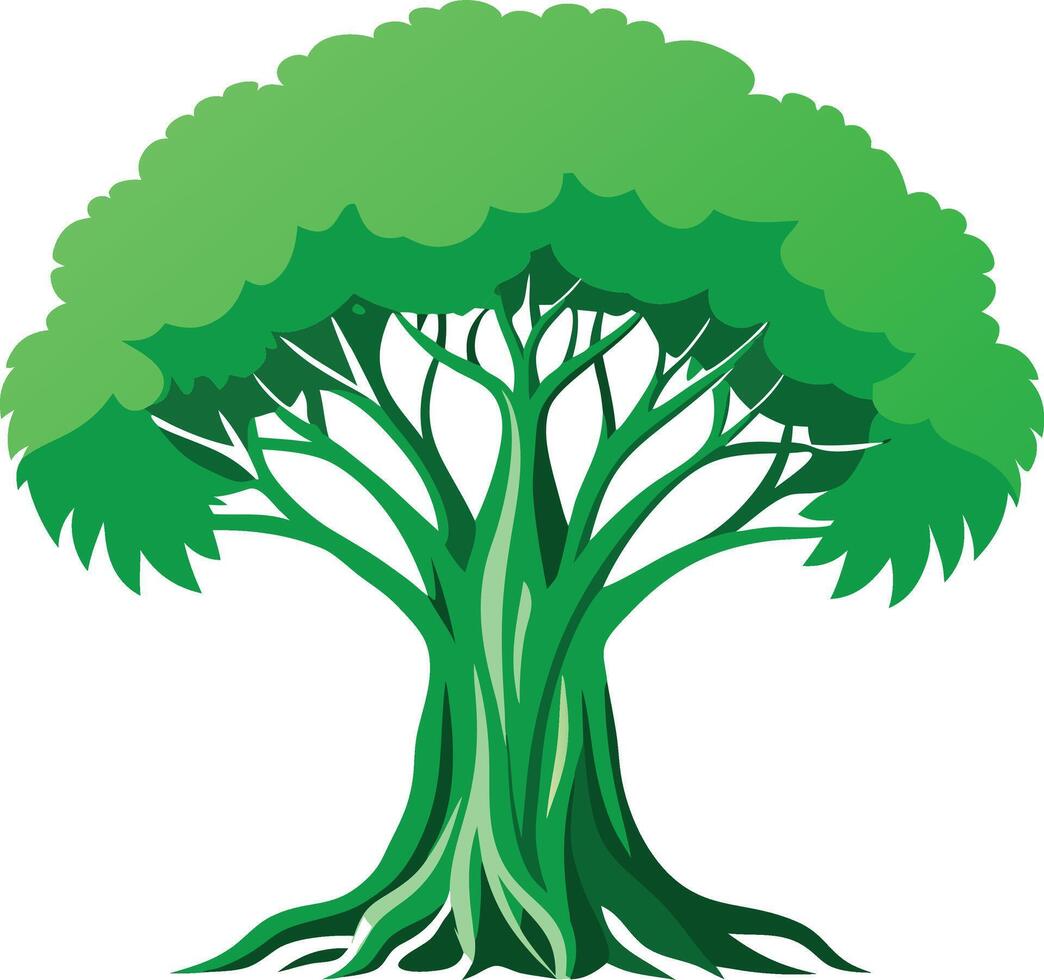 A green Banyan tree art illustration and colorful graphics design vector