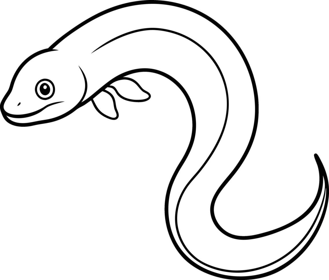 Outline sea eel fish like Ribbon eel, Moray eel fish line art design. Line drawing of a eel isolated on white background. Hand drawn doodle illustration. vector