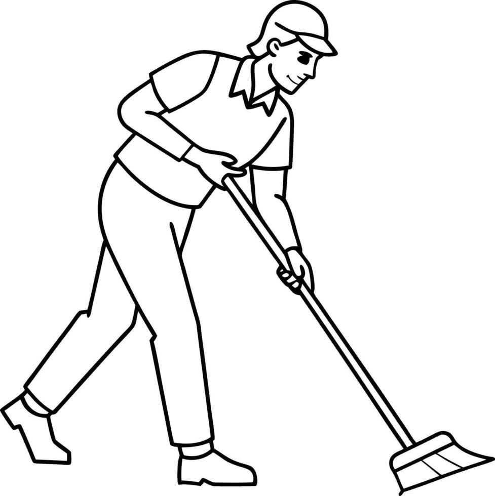 Man mopping floor outline illustration design vector