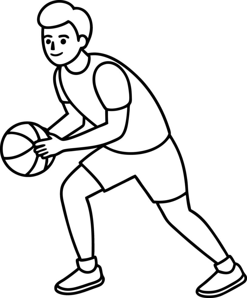 Basketball Dribbling player outline and line art illustration design vector