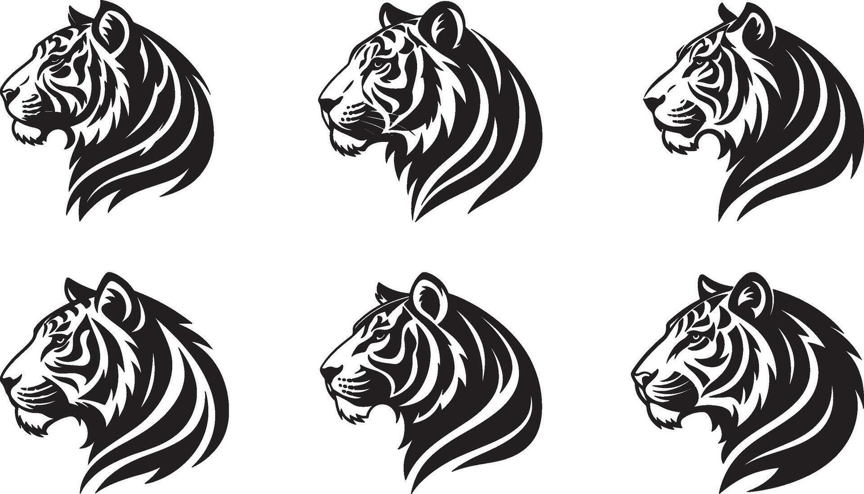 The animal of Tiger Head silhouette illustration design, icon and logo using black color. vector