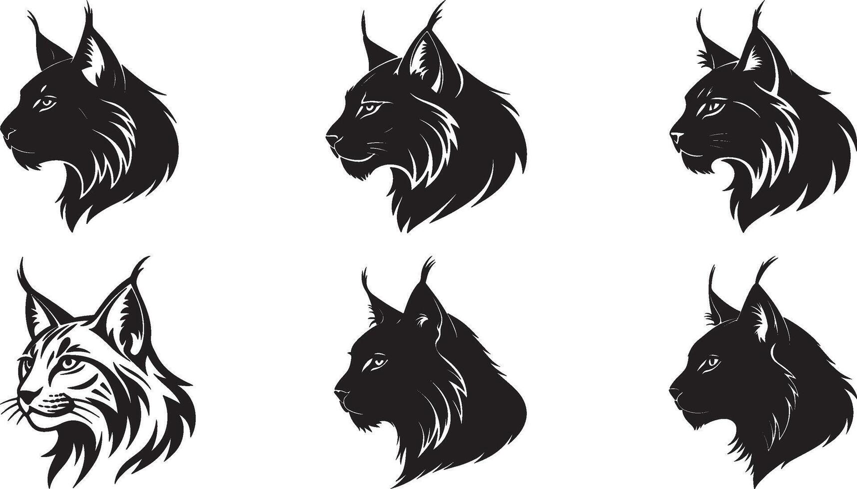 The animal of Lynx Head silhouette illustration design, Icon and logo using black color. vector