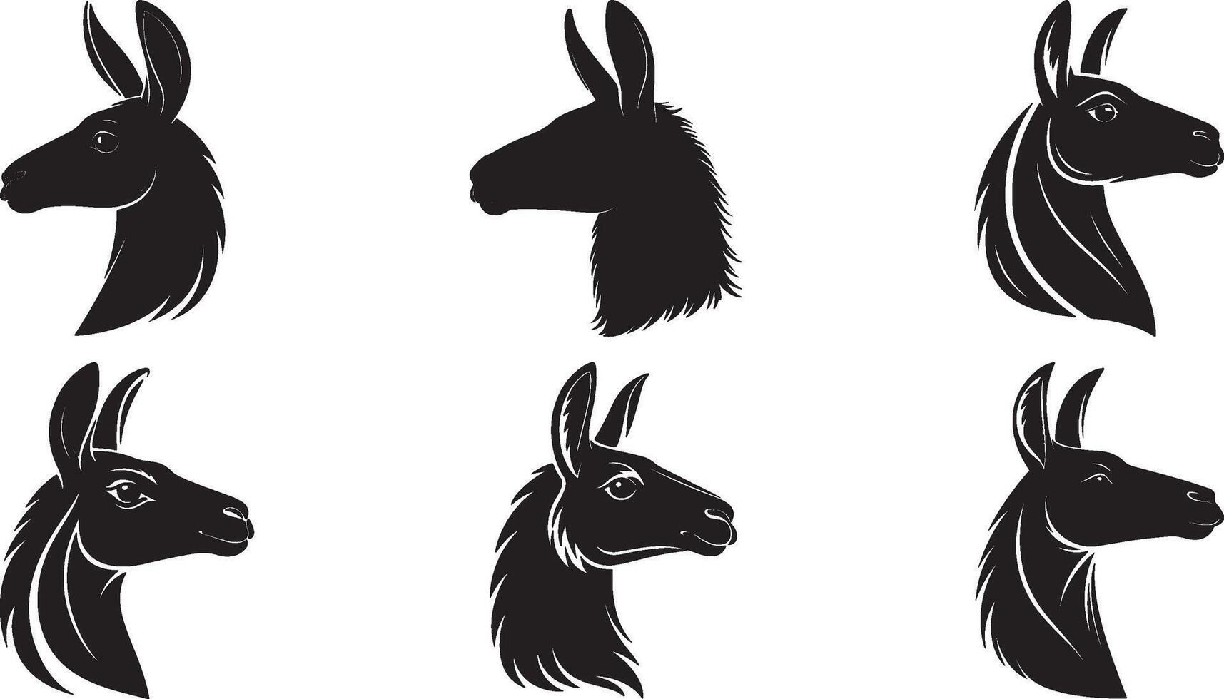 The animal of Liama Head silhouette illustration design, Icon and logo using black color. vector