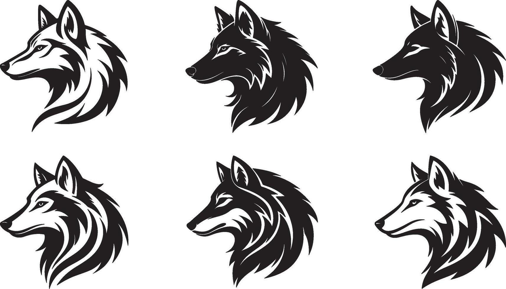 The animal of Wolf Head silhouette illustration design, icon and logo using black color. vector