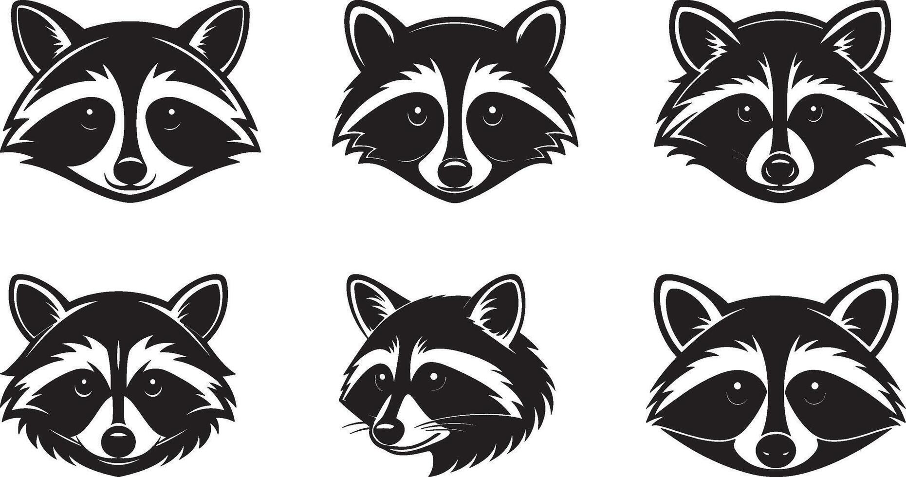The animal of Raccoon Head silhouette illustration design, Icon and logo using black color. vector