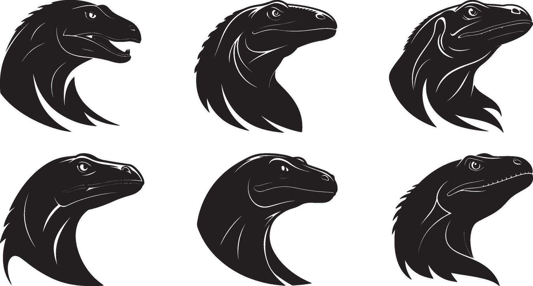 The animal of Komodo Dragon Head silhouette illustration design, Icon and logo using black color vector