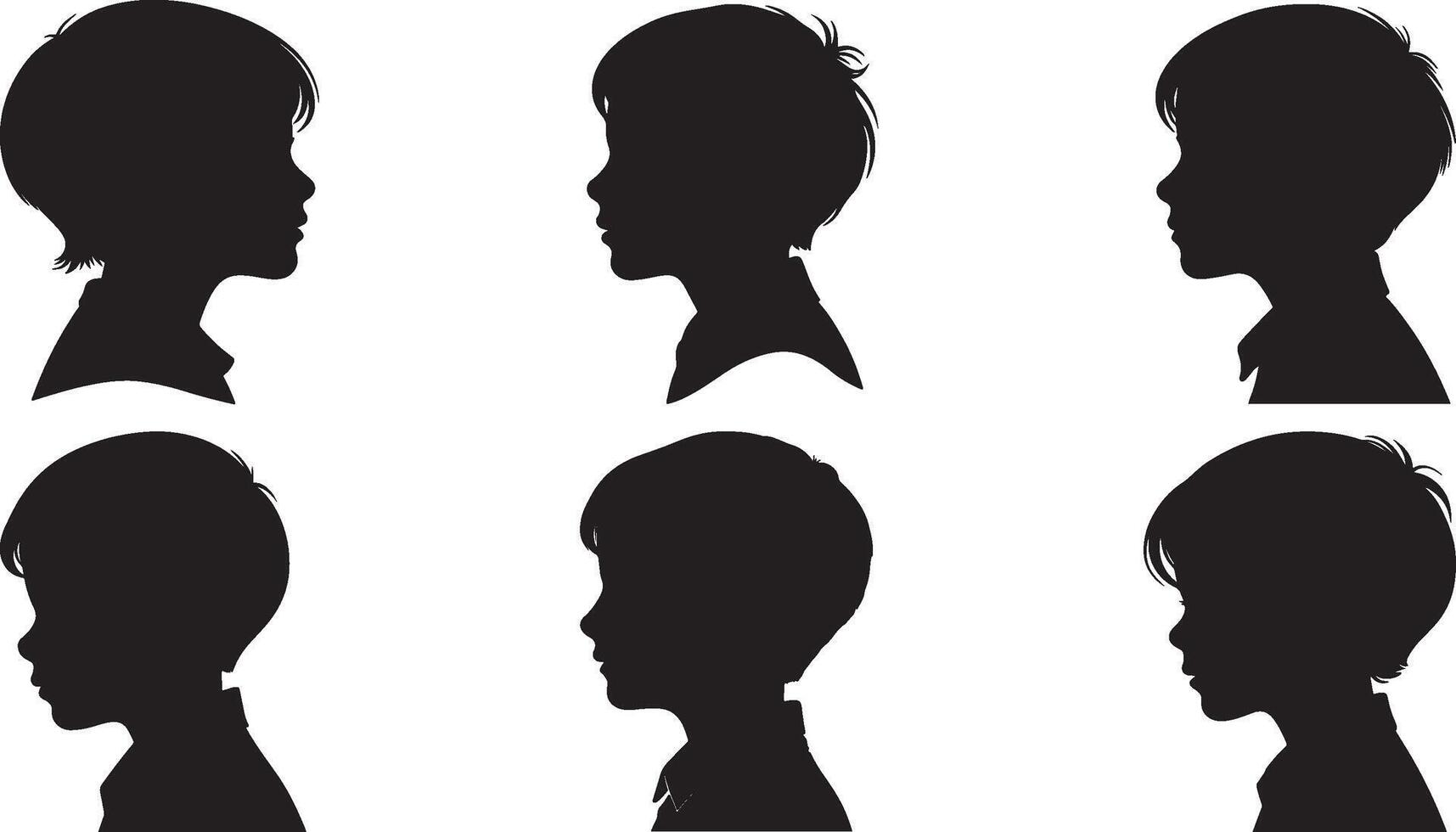 Boy head silhouette bundle art illustration design using black color vector