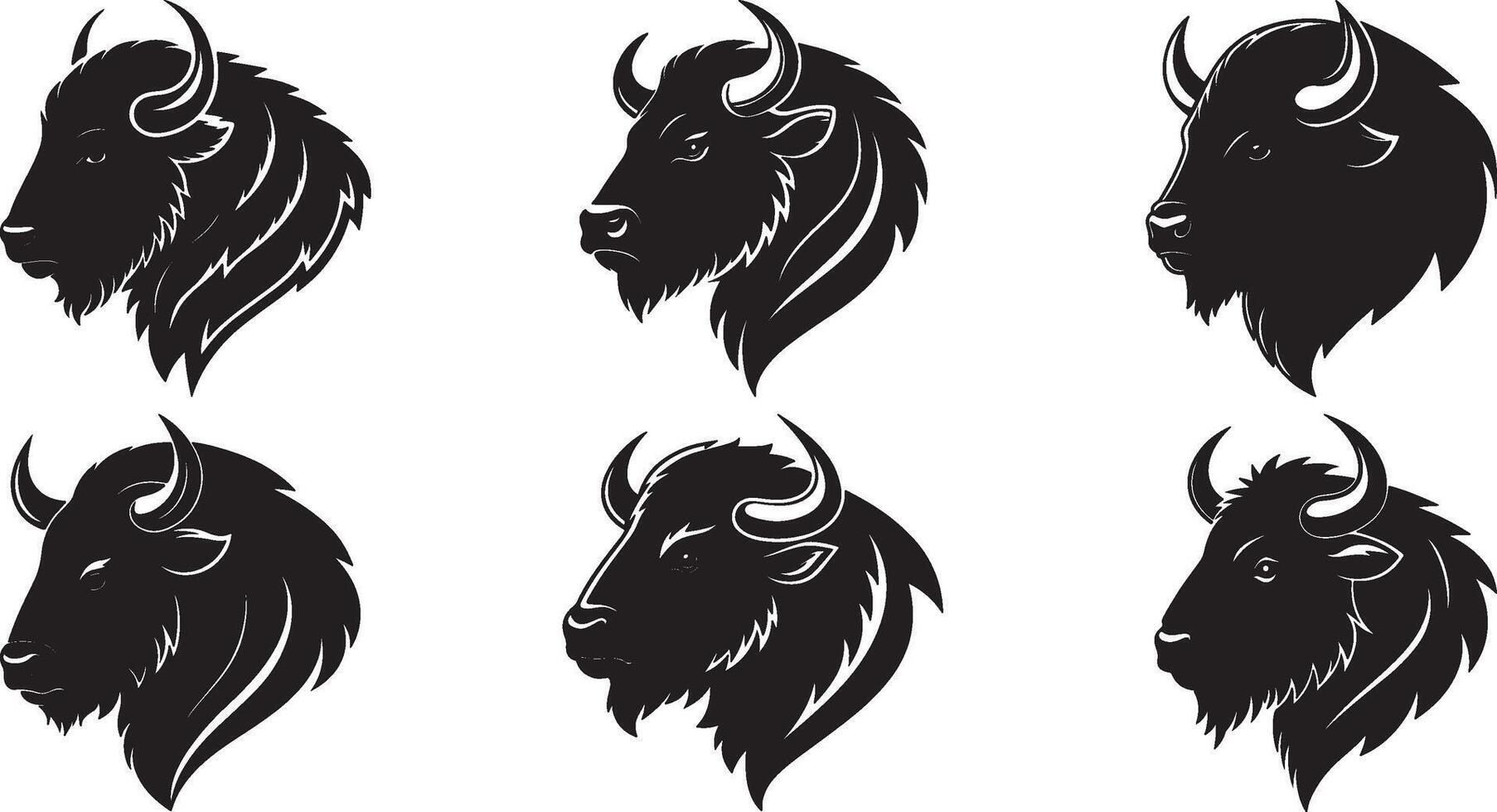 The animal of Bison Head silhouette illustration design, Icon and logo using black color. vector