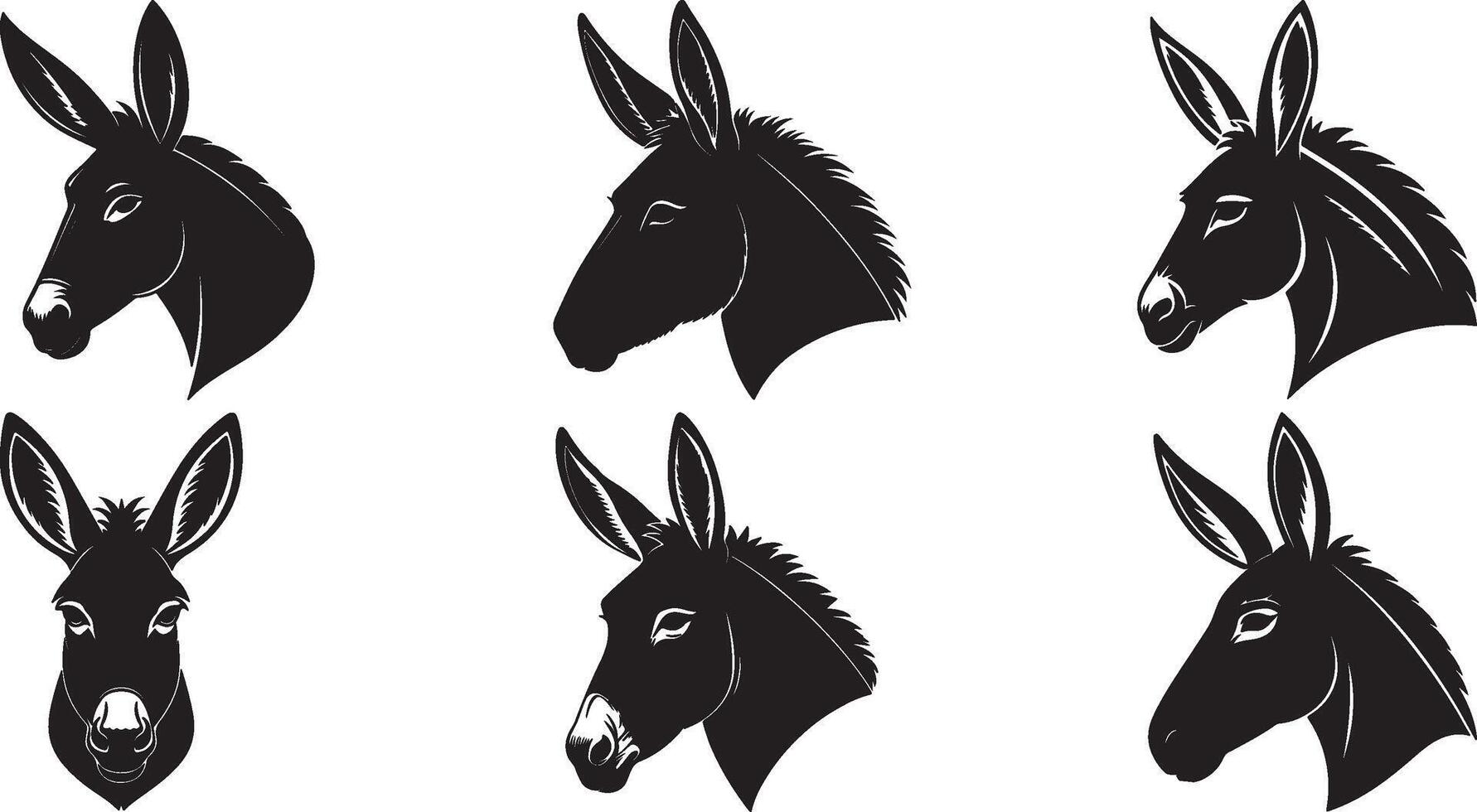 The animal of Donkey Head silhouette illustration design, Icon and logo using black color. vector